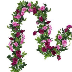 2Pack Artificial Flower Garlands 15.8FT FakeRose Vines Silk Flowers Hanging Rose